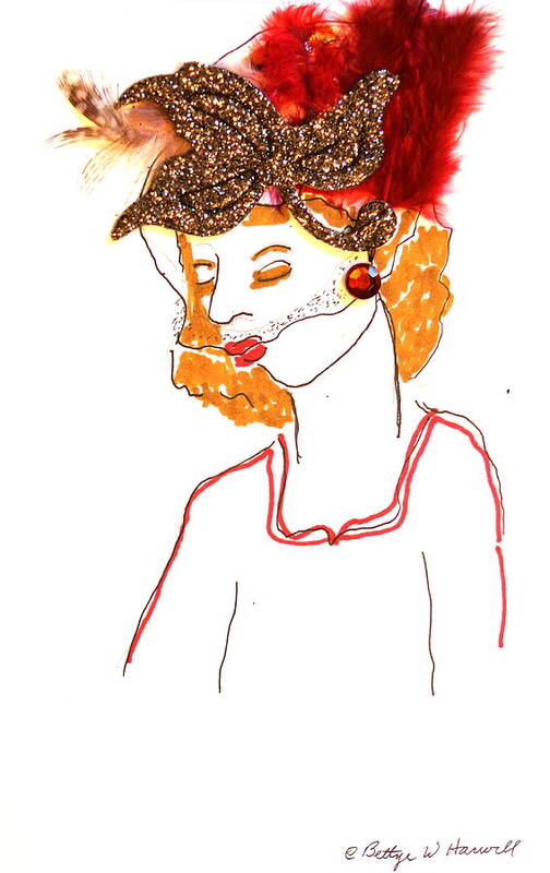 Bettye Harwell Art Poster featuring the drawing Hat Lady 5 by Bettye Harwell