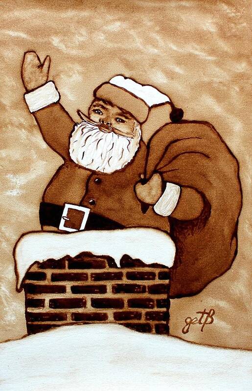 Santa Coffee Art Poster featuring the painting Santa Claus Gifts original coffee painting by Georgeta Blanaru