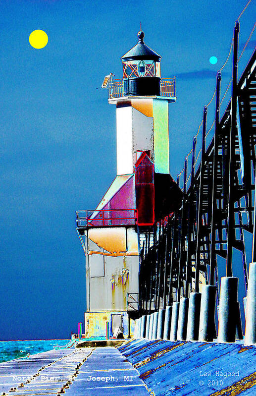 Digital Poster featuring the photograph North Pier St Joseph Michigan #1 by Lew Hagood