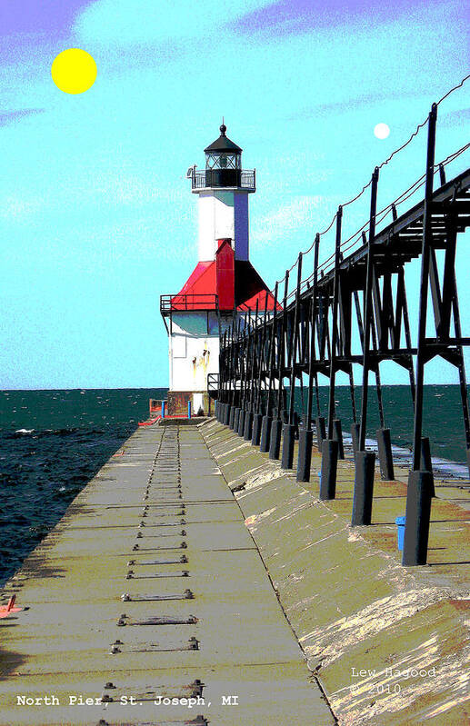 Digital Poster featuring the photograph North Pier St Joseph Michigan #6 by Lew Hagood