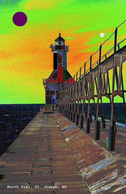 Digital Poster featuring the photograph North Pier St Joseph Michigan #8 by Lew Hagood