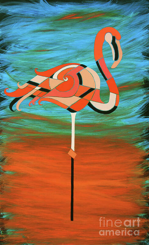 Flamingo Painting Poster featuring the painting A Straight Up Flamingo by Barbara Rush