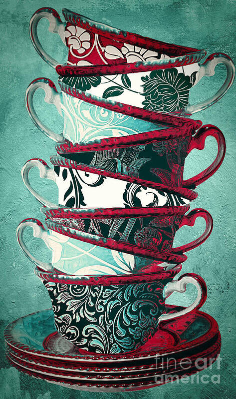 Tea Poster featuring the painting Afternoon Tea Aqua by Mindy Sommers