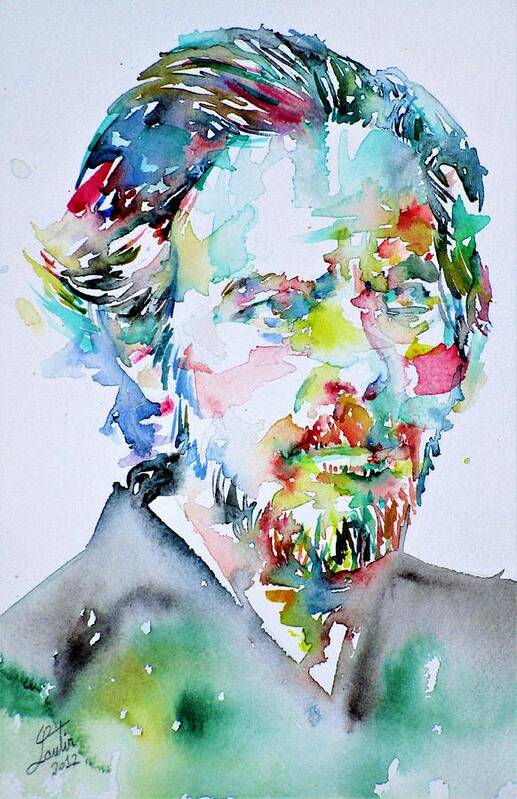 Alan Poster featuring the painting ALAN WATTS watercolor portrait by Fabrizio Cassetta