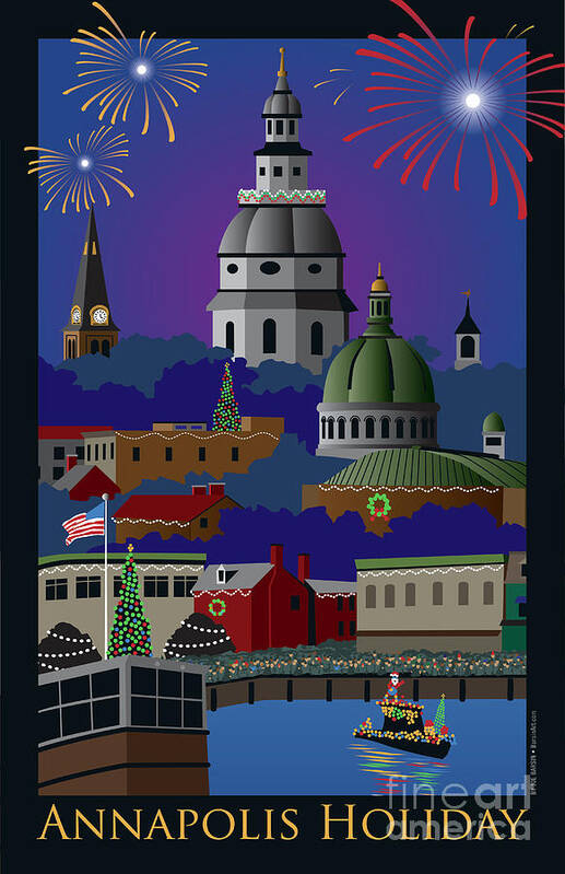 Holiday Poster featuring the digital art Annapolis Holiday with title by Joe Barsin