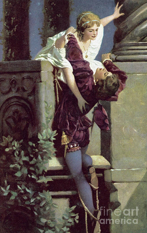 Balcony scene, Romeo and Juliet Poster by English School - Fine