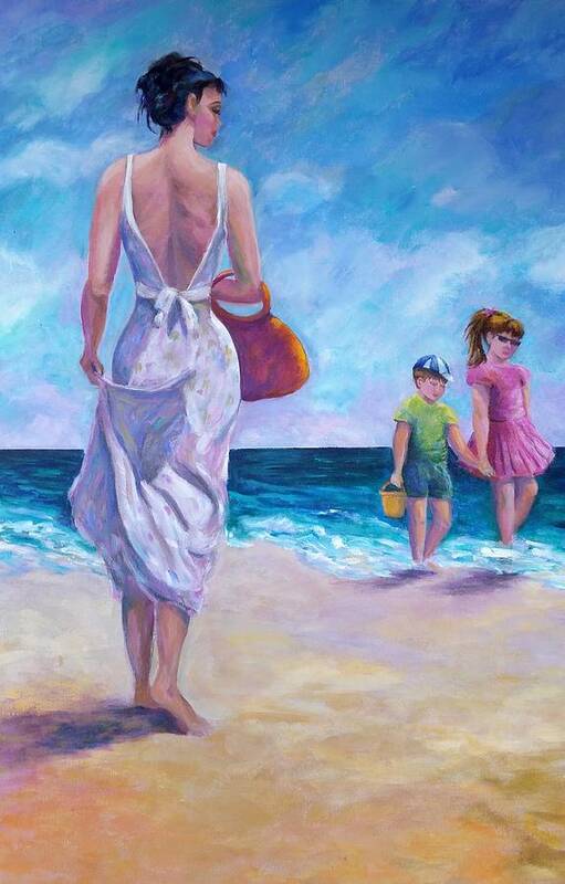 Beautiful Woman Poster featuring the painting Beautiful Day at the Beach by Rosie Sherman