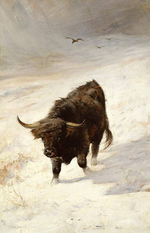 Highland Poster featuring the painting Black Beast Wanderer by Joseph Denovan Adam