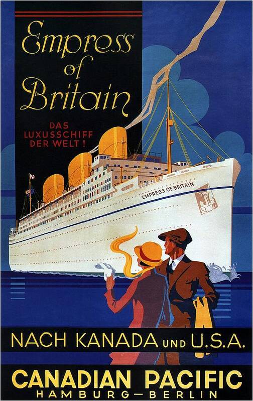 Canadian Pacific Poster featuring the mixed media Canadian Pacific - Hamburg-Berlin - Empress Of Britain - Retro travel Poster - Vintage Poster by Studio Grafiikka