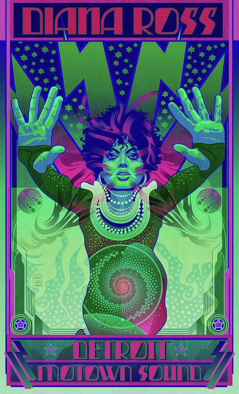 Psychedelic Art Poster featuring the digital art Diana Ross Detroit Motown Sound by Garth Glazier