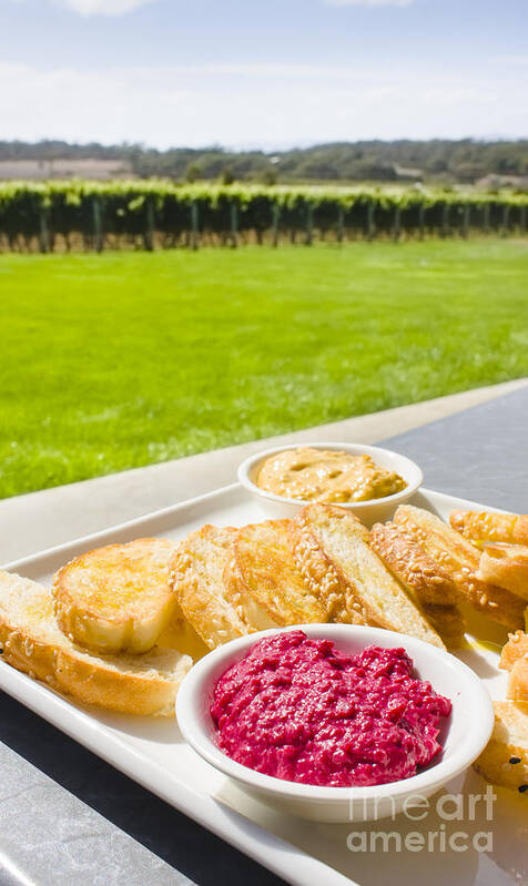 Food Poster featuring the photograph Dip platter at Tasmania winery restaurant by Jorgo Photography