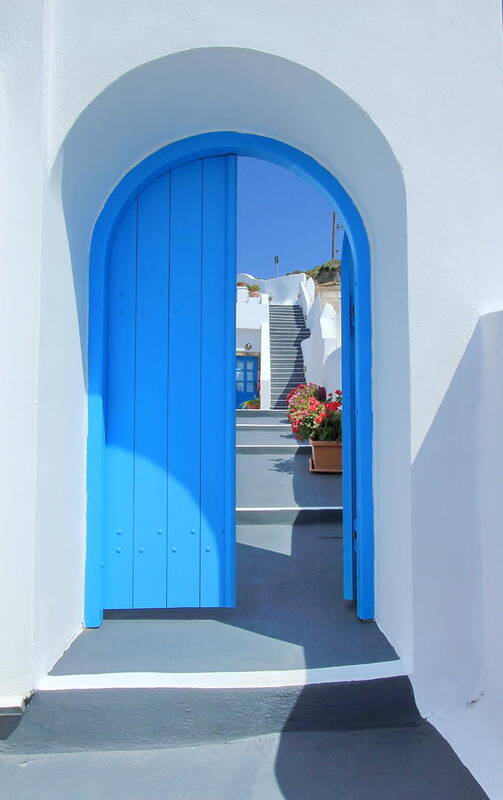 Architecture Poster featuring the photograph Door and stairs, Santorini, Greece by Elenarts - Elena Duvernay photo