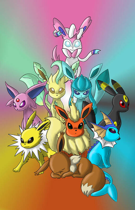 Eevee Eeveelutions Pokémon Poster - Red -  - Pokémon TCG &  Accessories