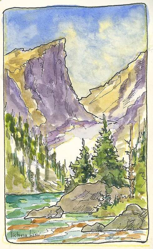 Watercolor Sketch Poster featuring the painting Hallett's Peak by Victoria Lisi