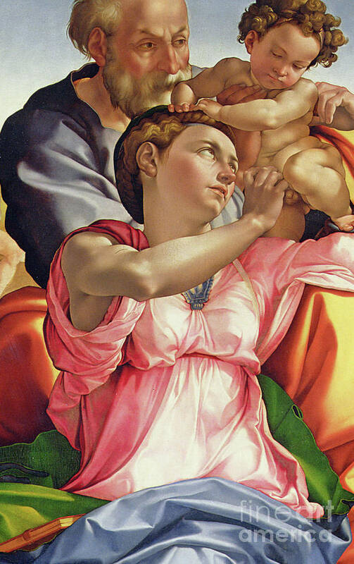 Buonarroti Poster featuring the painting Holy Family with St. John Doni Tondo by Michelangelo