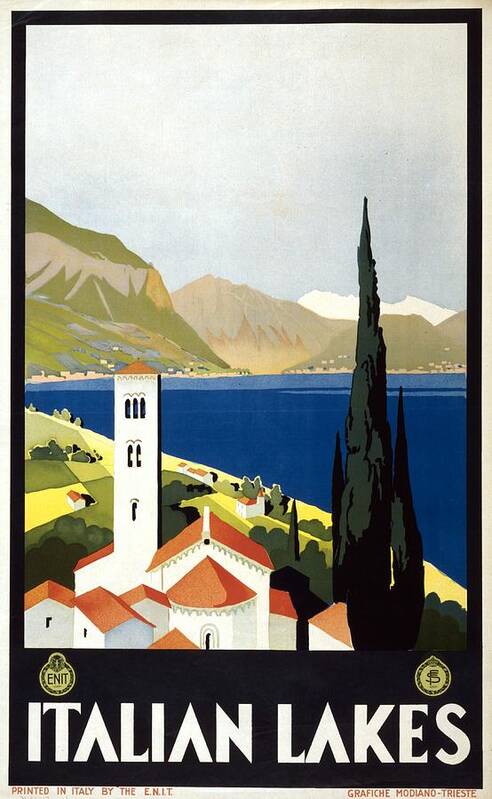 Italian Lakes Poster featuring the painting Italian Lakes - Vintage Travel Poster - Landscape Illustration by Studio Grafiikka