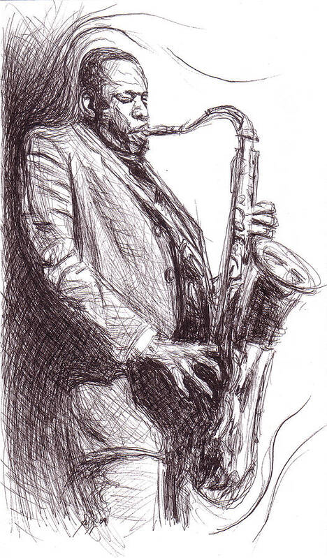 John Coltrane Poster featuring the drawing John Coltrane 1 by Michael Morgan