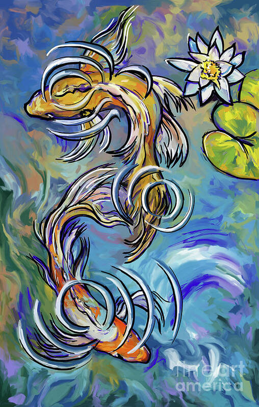 Koi Fish. Goldfish Poster featuring the painting Koi Fish by Tim Gilliland