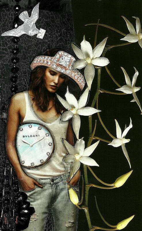 Girl Poster featuring the mixed media Mixed Media Collage Lost In Thought by Lisa Noneman