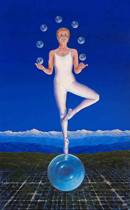 Muse Dawn Ballet Ballerina Bubble Bubbles Juggle Juggling Girl Woman Dance Dancer Fantasy Inspiration Inspirational Poster featuring the painting Muse of Dawn by Laurie Stewart