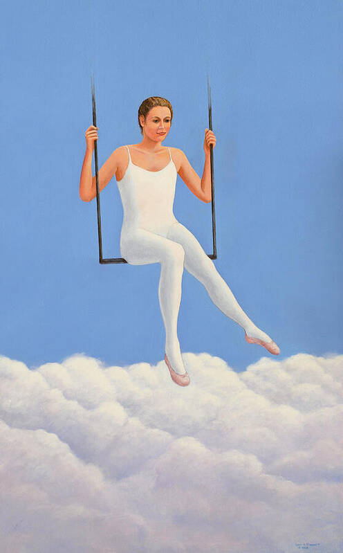 Muse Midday Ballet Ballerina Swing Trapeze Sky Cloud Clouds Girl Woman Fantasy Inspiration Inspirational Poster featuring the painting Muse of Midday by Laurie Stewart