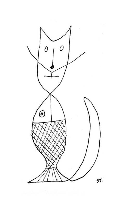 92968 Sst Saul Steinberg (drawing Of A Cat Poster featuring the drawing New Yorker March 9th, 1957 by Saul Steinberg