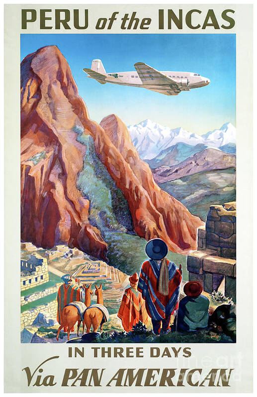 Travel Poster featuring the mixed media Peru Incas Vintage Travel Poster Restored by Vintage Treasure
