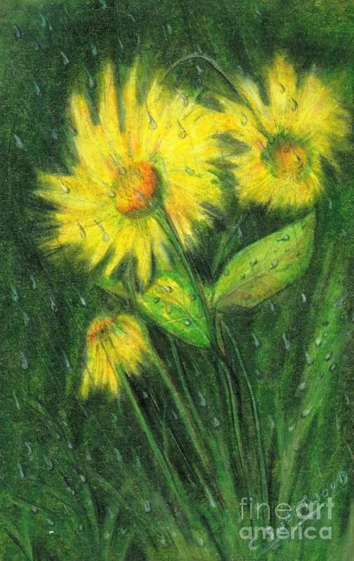 Daisy Poster featuring the drawing Rainy Daisy by Carol Sweetwood