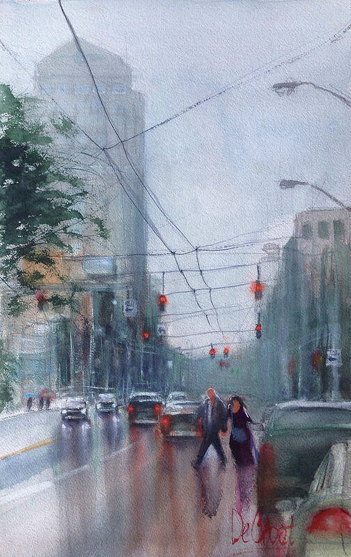 Dayton Poster featuring the painting Rainy Downtown Dayton Day by Gregory DeGroat