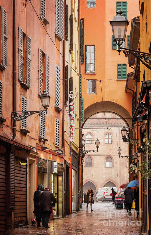 Neighbourhood Poster featuring the photograph Rainy street scene Bologna Italy by Sophie McAulay