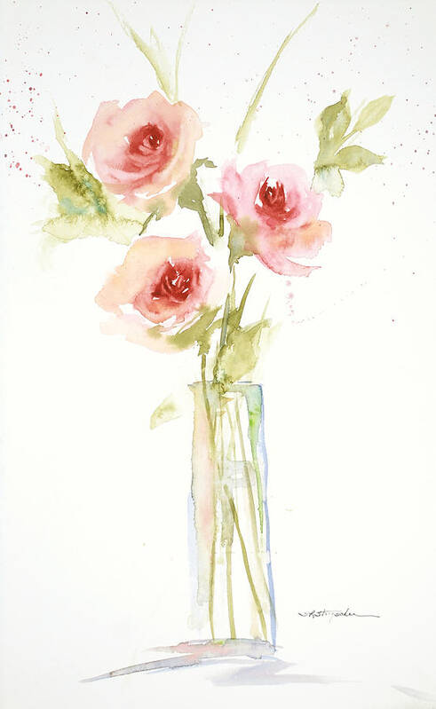 Floral Poster featuring the painting Roses in Glass Vase by Sandra Strohschein