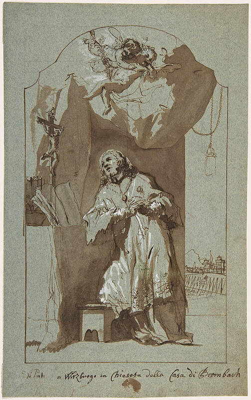 Georg Anton Urlaub Poster featuring the drawing Saint John Nepomuk Praying by Georg Anton Urlaub
