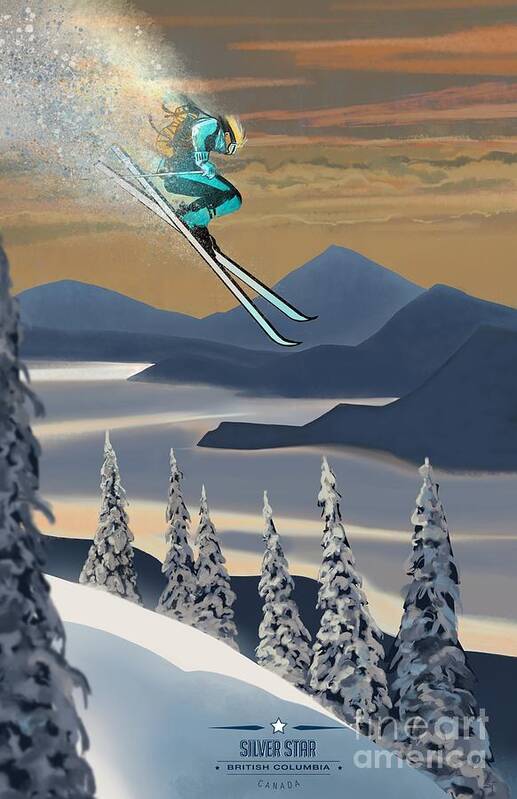 Retro Ski Art Poster featuring the painting Silver Star ski poster by Sassan Filsoof