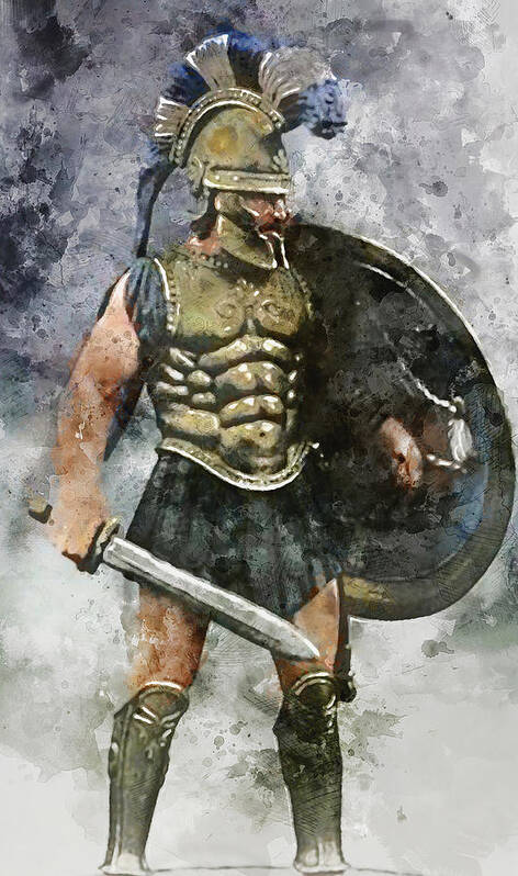 Spartan Warrior Poster featuring the painting Spartan Hoplite - 11 by AM FineArtPrints