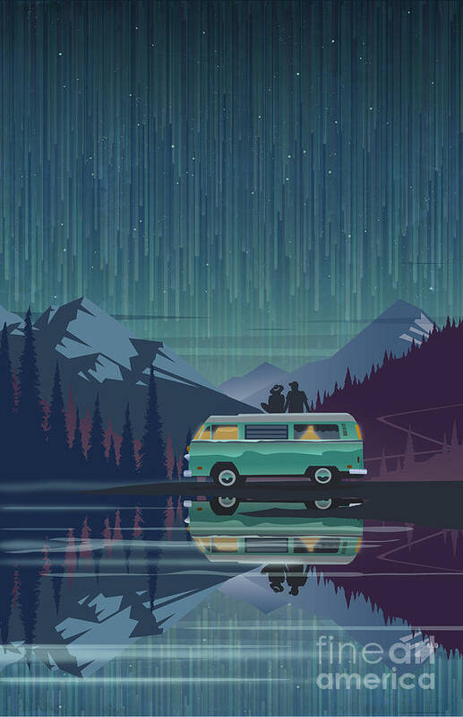 Vanlife Poster featuring the painting Star light vanlife by Sassan Filsoof