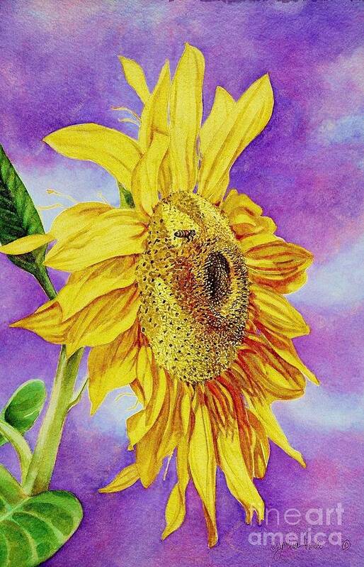 Cynthia Pride Watercolor Paintings Poster featuring the painting Sunflower Gold by Cynthia Pride