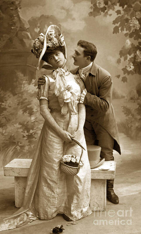 Antique Poster featuring the photograph The romantic courting couple by Vintage Collectables