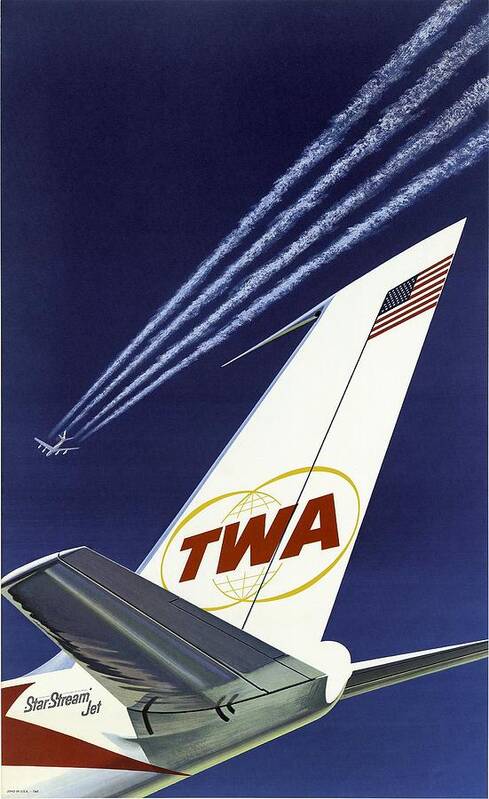 Twa Star Stream Jet Poster featuring the painting TWA Star Stream Jet - Minimalist Vintage Advertising Poster by Studio Grafiikka