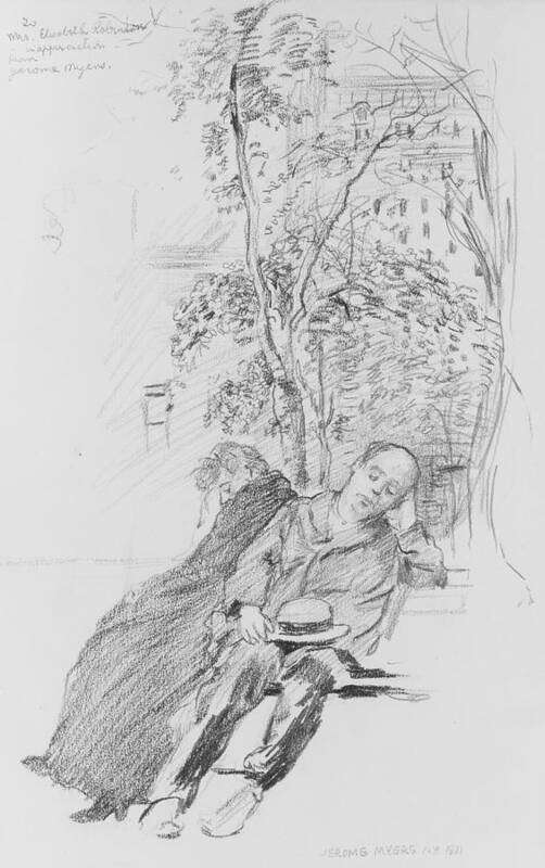American Art Poster featuring the drawing Two Figures in a Park by Jerome Myers