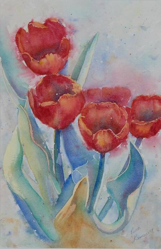 Flowers Poster featuring the painting Undersea Tulips by Ruth Kamenev