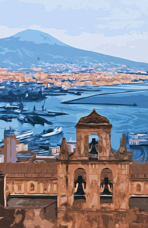 Landscape Poster featuring the painting Vesuvio, panorama from Naples by AM FineArtPrints