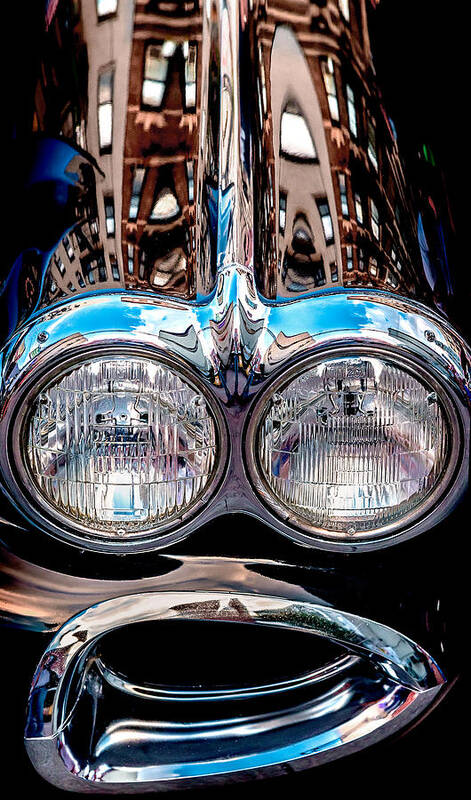 289 Vette Abstract Contemplative Commercial Industrial Urban Headlights Chrome Reflection Reflections Circle Circles Manhattan Ny Nyc New York City Us Usa America Street Color Vertical Tall Dimensionality Bold Dynamic Hyperreality Graphical Graphic Vibrant Vivid Luminous Brown Blue Metallic Dramatic Drama Power Powerful Citysteve Steven Maxx Photography Photo Photographs Automotive Poster featuring the photograph Vette by Steven Maxx