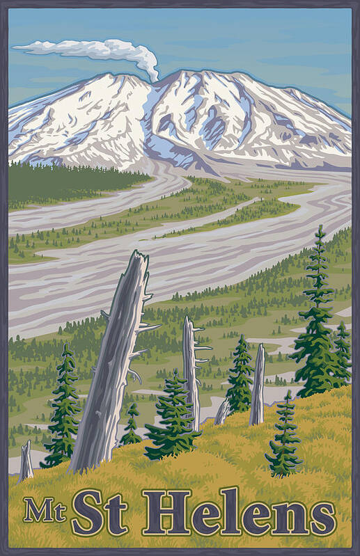 Mount Poster featuring the digital art Vintage Mount St. Helens Travel Poster by Mitch Frey