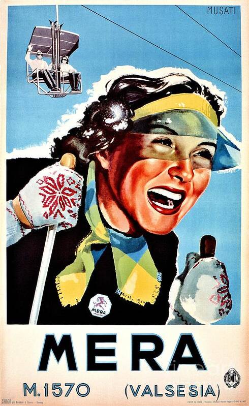 Vintage Poster featuring the digital art Vintage ski Mera Valsesia Italian travel by Heidi De Leeuw