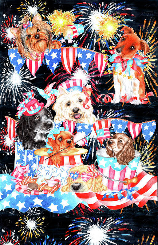 Dogs Poster featuring the painting 4th Of July #1 by Cb Studios