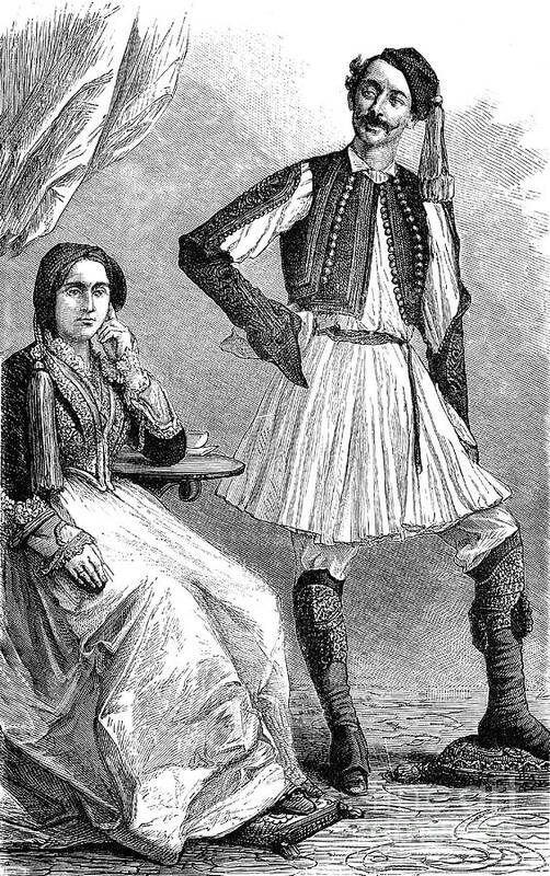 19th Century Poster featuring the photograph 19th Century Greek Man And Woman by Collection Abecasis/science Photo Library