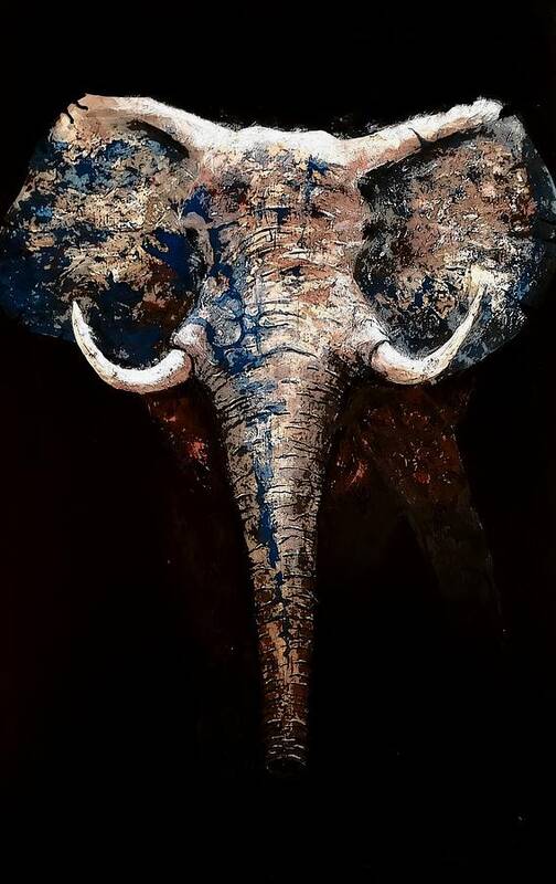 Bull Elephant. Elephant African Elephant Poster featuring the painting Bull Elephant Chiaroscuro by John Henne