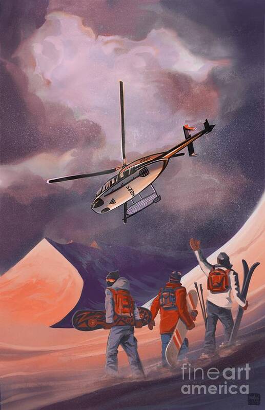 Ski Poster featuring the painting HeliSki by Sassan Filsoof
