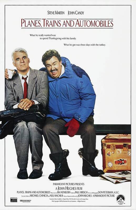 John Candy Poster featuring the photograph JOHN CANDY and STEVE MARTIN in PLANES, TRAINS and AUTOMOBILES -1987-. by Album