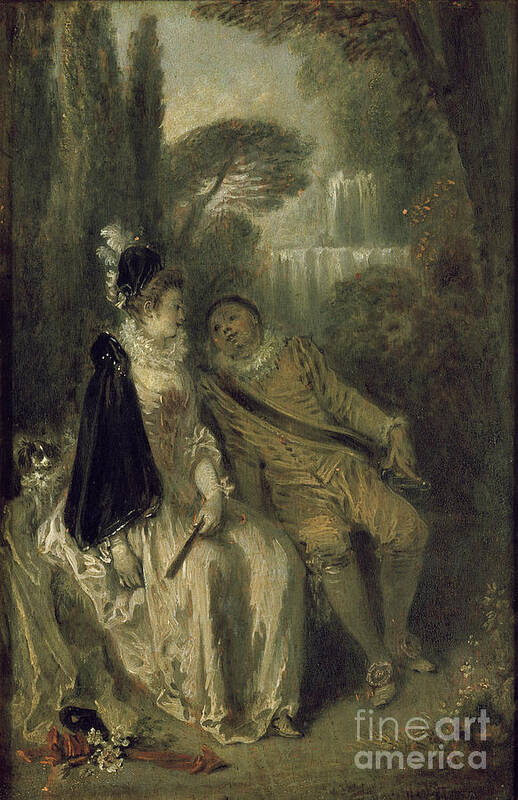 Fountain Poster featuring the painting Le Repos Gracieux, Circa 1713 Oil On Panel By Jean Antoine Watteau by Jean Antoine Watteau
